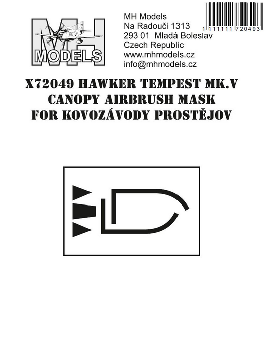 1:72 Hawker Tempest MK.V Canopy Airbrush Mask For Kovozavody Prostejov