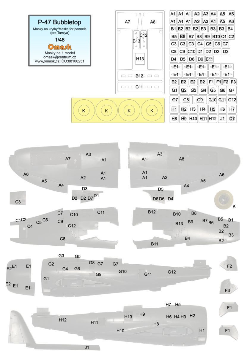 1:48 P-47 Bubbletop masky na krytky (pro Tamiya)