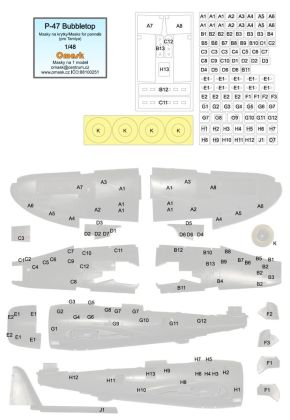 1:48 P-47 Bubbletop masky na krytky (pro Tamiya)