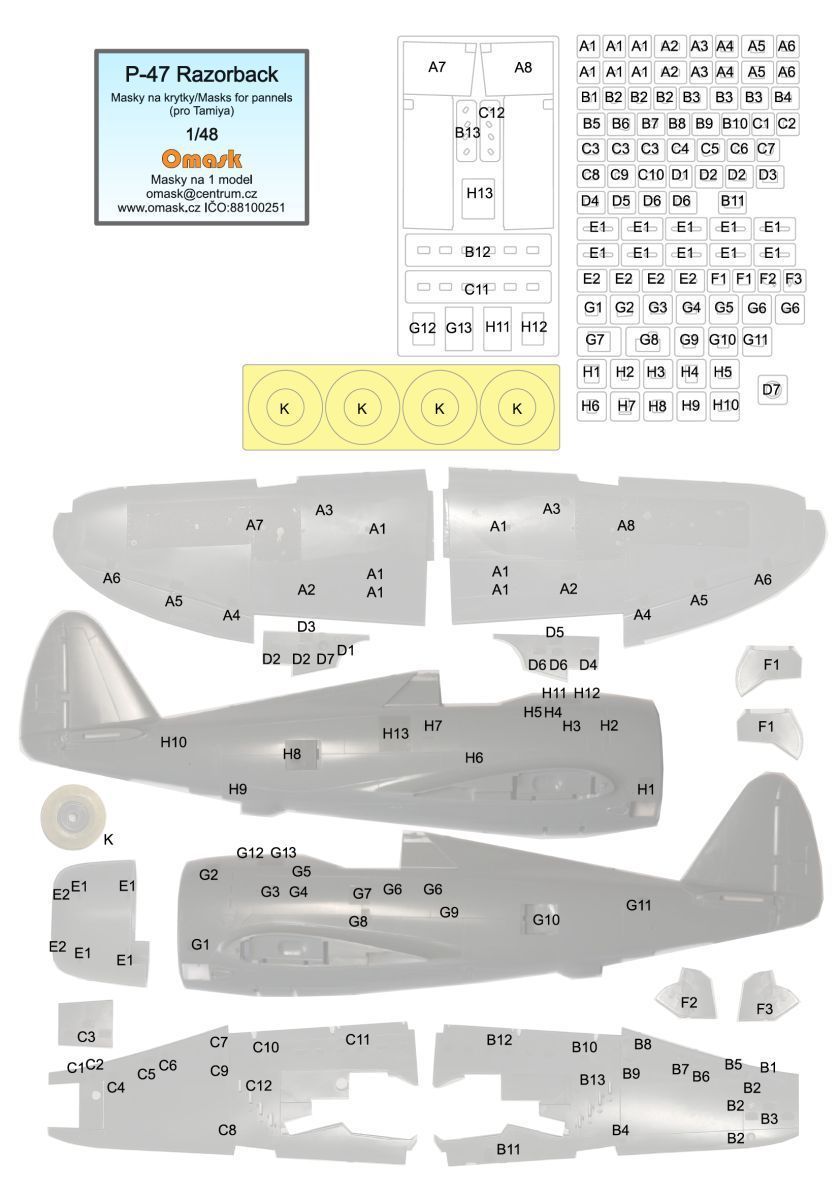 1:48 P-47 Razorback masky na krytky (pro Tamiya)