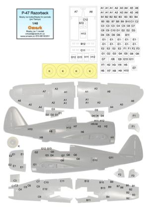 1:48 P-47 Razorback masky na krytky (pro Tamiya)