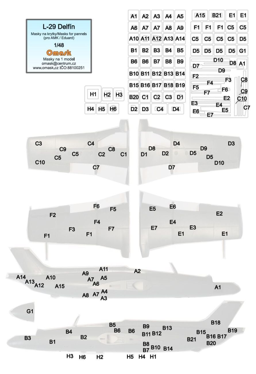 1:48 L-29 Delfín masky na krytky (pro AMK/Eduard)