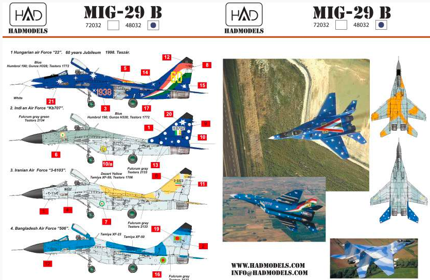 1:48 Mig-29 Hun1938-1998 jubileum; Indian KB707; Iran 36103