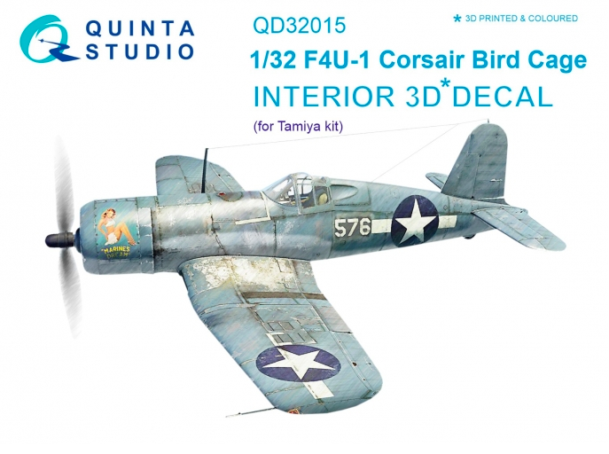 1:32 F4U-1 Corsair Bird cage 3D-Printed and coloured Interior on decal paper