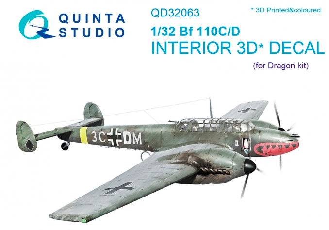 1:32 Bf 110C/D 3D-Printed and coloured Interior on decal paper