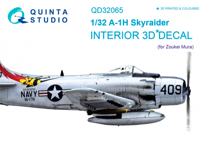 1:32 A-1H Skyraider 3D-Printed and coloured Interior on decal paper