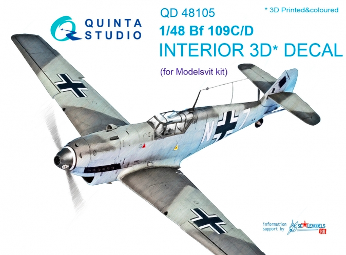 1:48 Bf 109C/D 3D-Printed and coloured Interior on decal paper