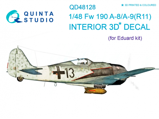 1:48 Fw 190 A-8/A-9 (R11) 3D-Printed and coloured Interior on decal paper
