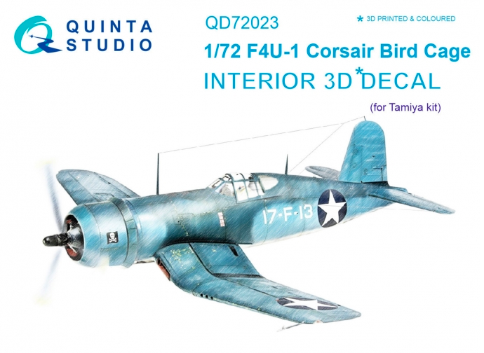 1:72 F4U-1 Corsair Bird cage 3D-Printed and coloured Interior on decal paper