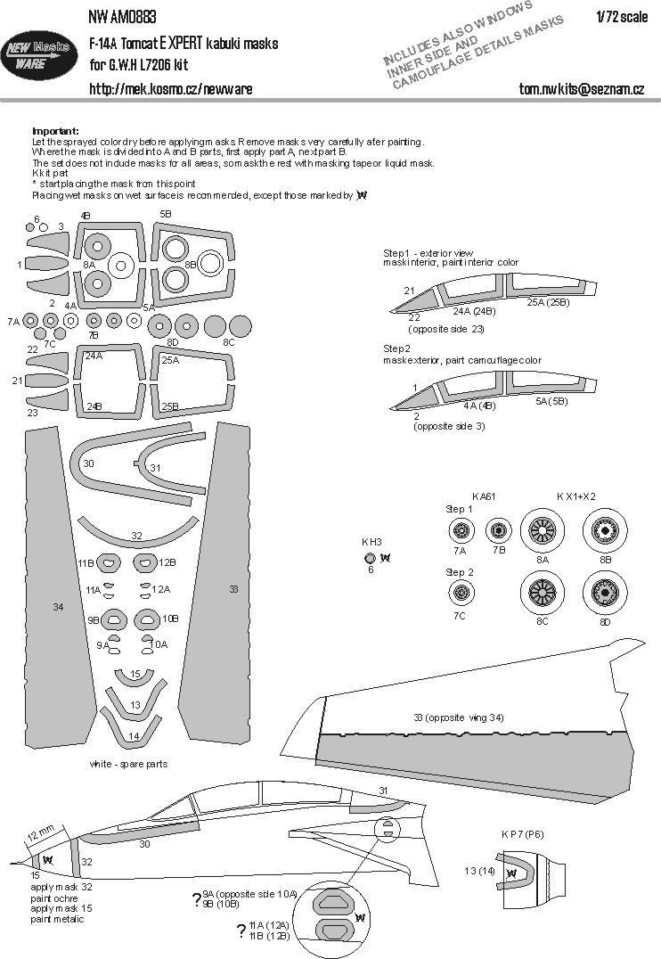 1:72 F-14A Tomcat EXPERT kabuki masks