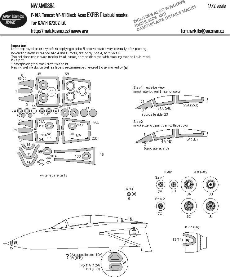 1:72 F-14A Tomcat VF-41 Black Aces EXPERT kabuki masks