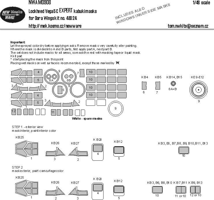 1:48 Lockheed Vega 5C EXPERT kabuki masks