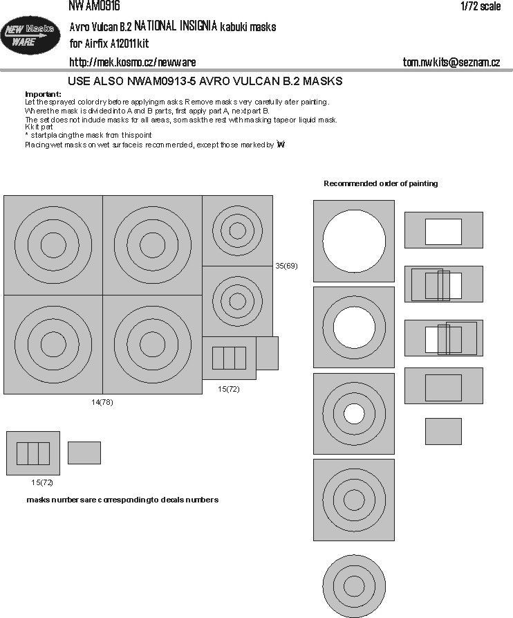 1:72 Avro Vulcan B.2 NATIONAL INSIGNIA kabuki masks