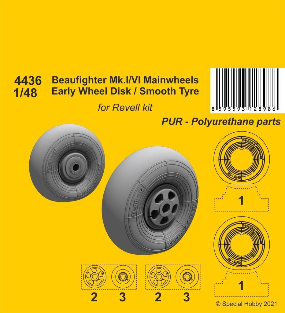 1:48 Beaufighter Mk.I/VI Mainwheels - Early Wheel Hub / Smooth Tyre