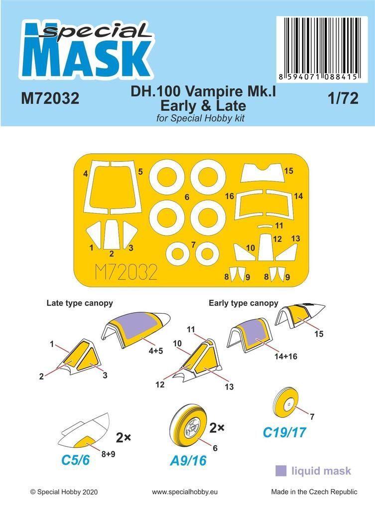 1:72 DH.100 Vampire Mk.I Early & Late MASK