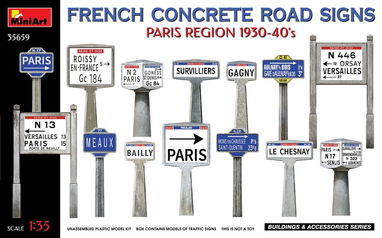 1:35 FRENCH CONCRETE ROAD SIGNS. PARIS REGION 1930-40’s