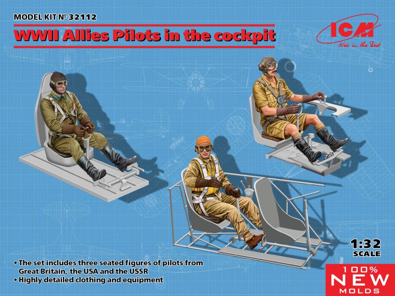 1:32 WWII Allies Pilots in the cockpit (British, American, Soviet)