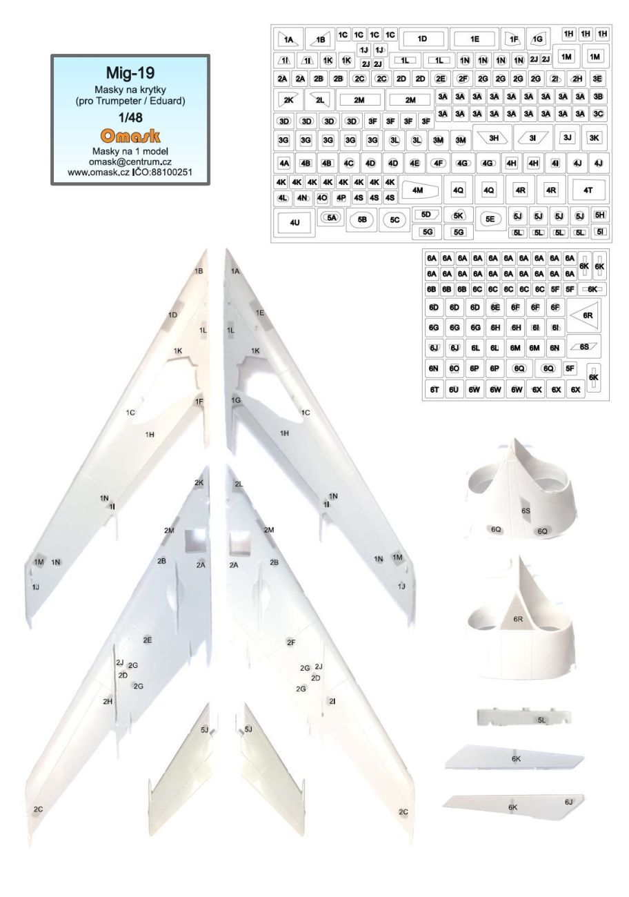 1:48 Mig-19 masky na krytky (pro Trumpeter/Eduard)