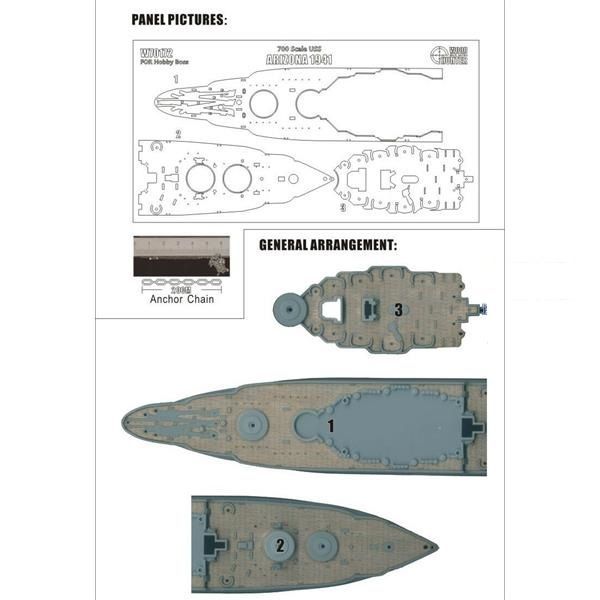 1:700 Holzdeck für USS Arizona 1941 (Hobby Boss 83401)