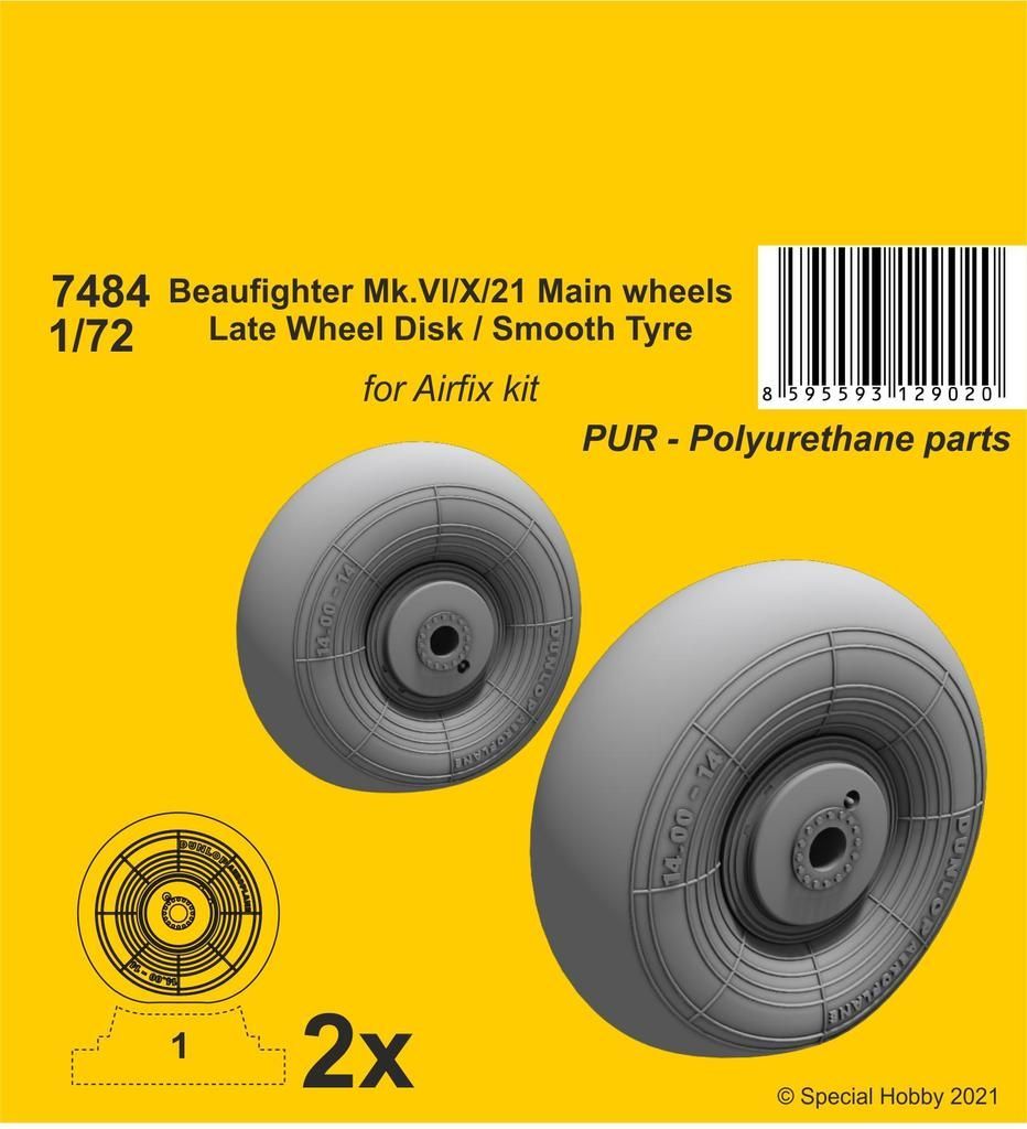 1:72 Beaufighter Mk.VI/X/21 Mainwheels - Late Wheel Disk / Smooth Tyre