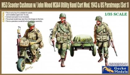 1:35 M53 Scooter Cushman w/John Wood M3A4 Utility Hand Cart Mod.1943 & US Paratroops (Set 1)