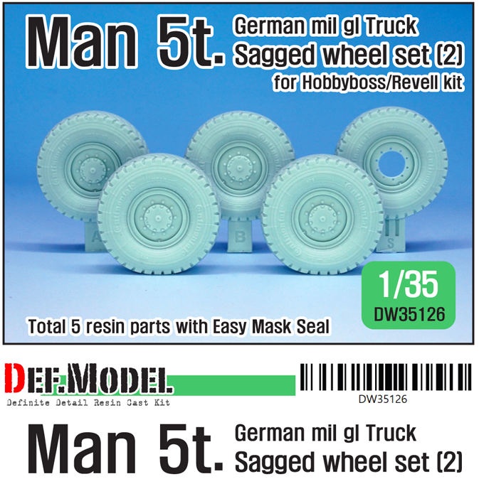 1:35 German Man 5t. mil gl Truck Sagged wheel set 2 Continetal HCS