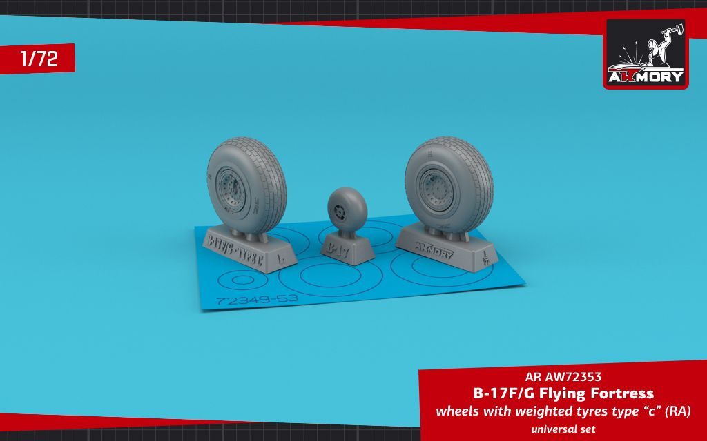 1:72 B-17F/G Flying Fortress wheels w/ weighted tyres type 
