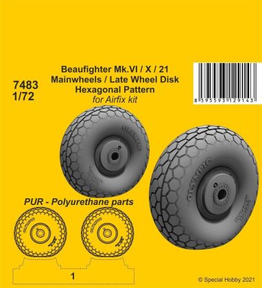 1:72 Beaufighter Mk.VI/X/21 Mainwheels - Late Wheel Disk / Hexagonal Tread Pattern