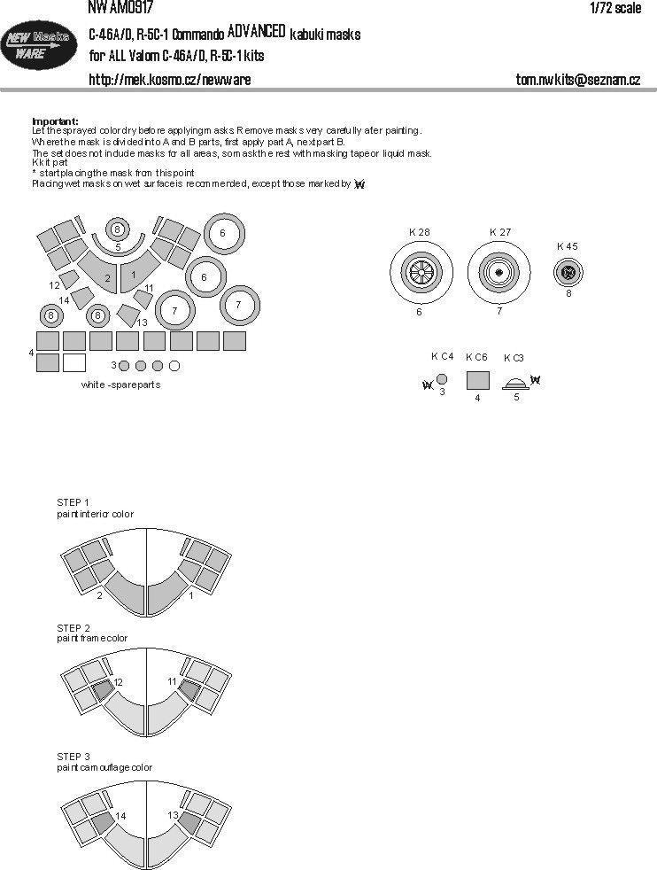 1:72 C-46A/D, R-5C-1 Commando ADVANCED kabuki masks