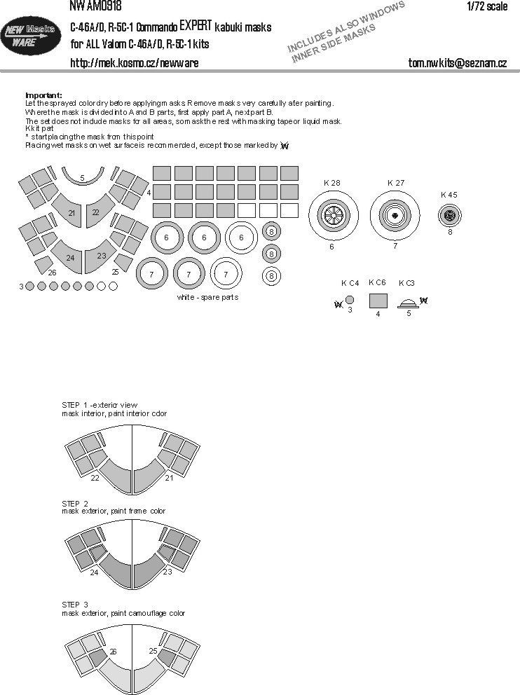 1:72 C-46A/D, R-5C-1 Commando EXPERT kabuki masks
