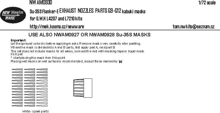1:72 Su-35S Flanker E EXHAUST NOZZLES PARTS G9-G12 kabuki masks