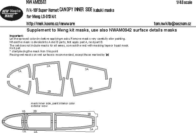 1:48 F/A-18F Super Hornet CANOPY INNER SIDE kabuki mask