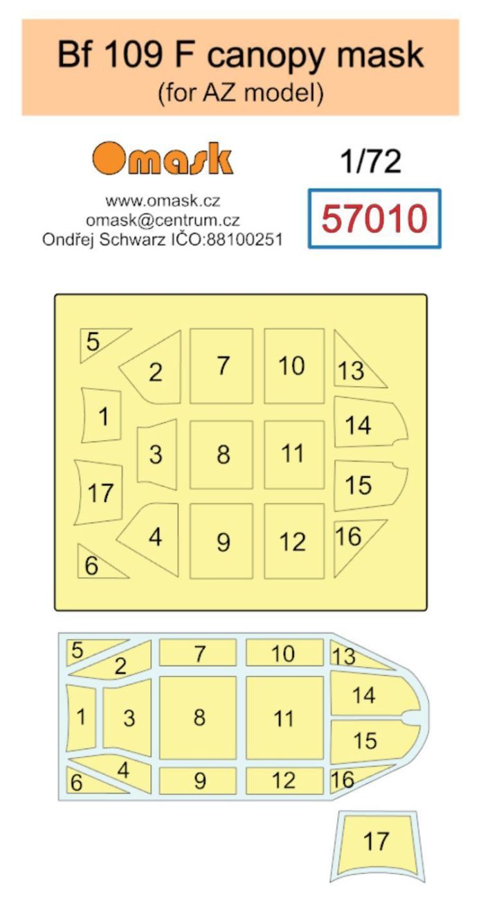 1:72 Bf 109 F canopy mask (for AZ)