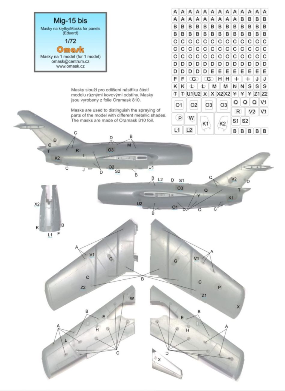 1:72 Mig-15 bis masks for panels (for Eduard)