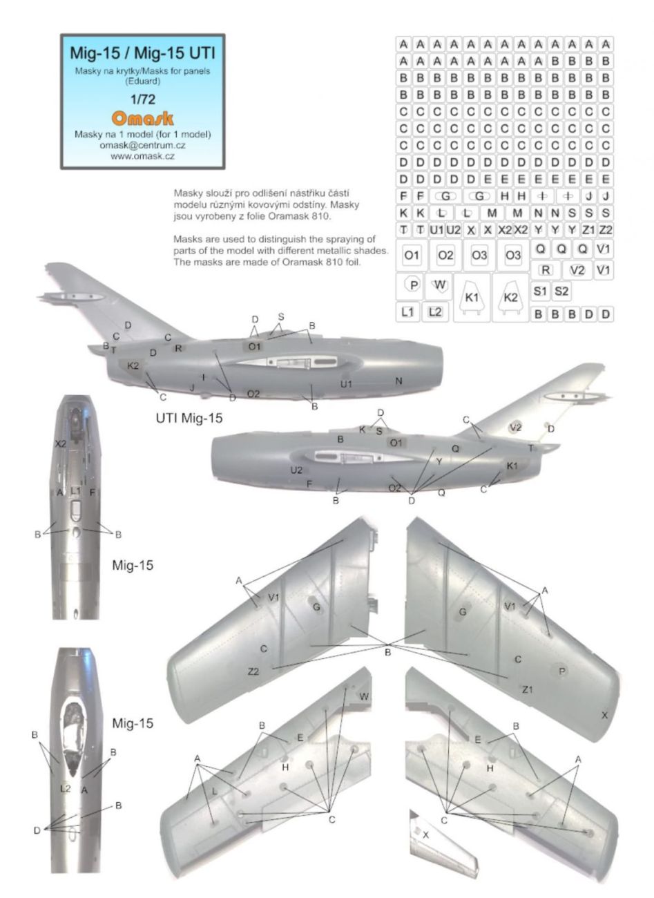 1:72 Mig-15 / Mig-15 UTI masks for panels (for Eduard)