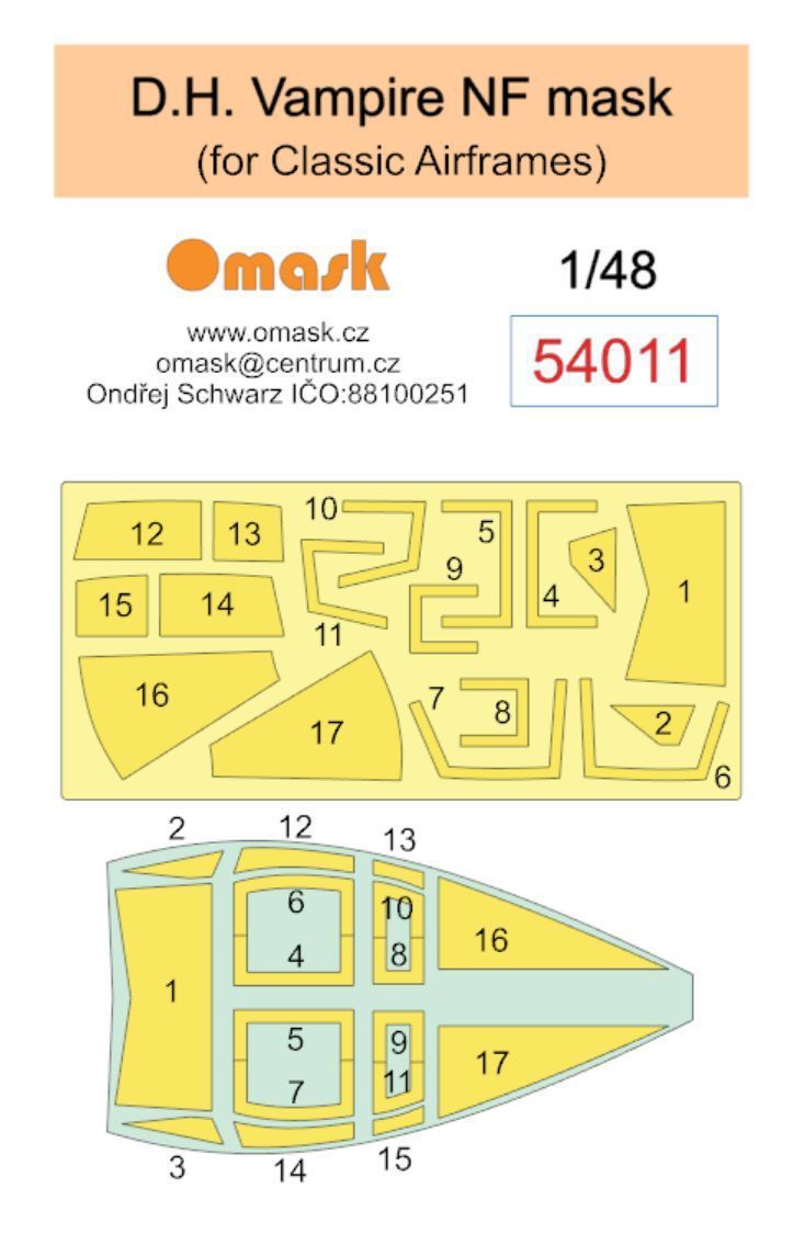 1:48 D.H. Vampire mask (for Classic Airframes)