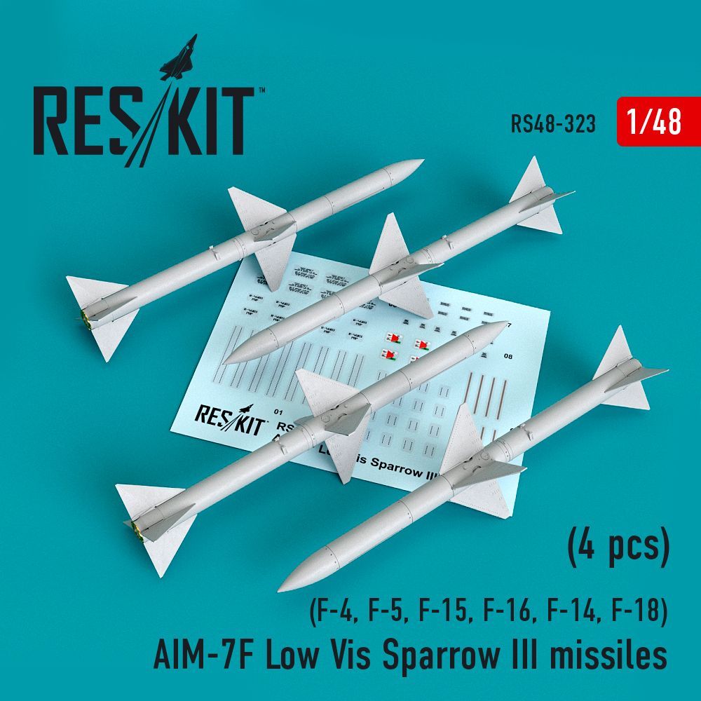 1:48 AIM-7F Low Vis Sparrow III missiles (4pcs) (F-4, F-5, F-15, F-16, F-14, F-18)