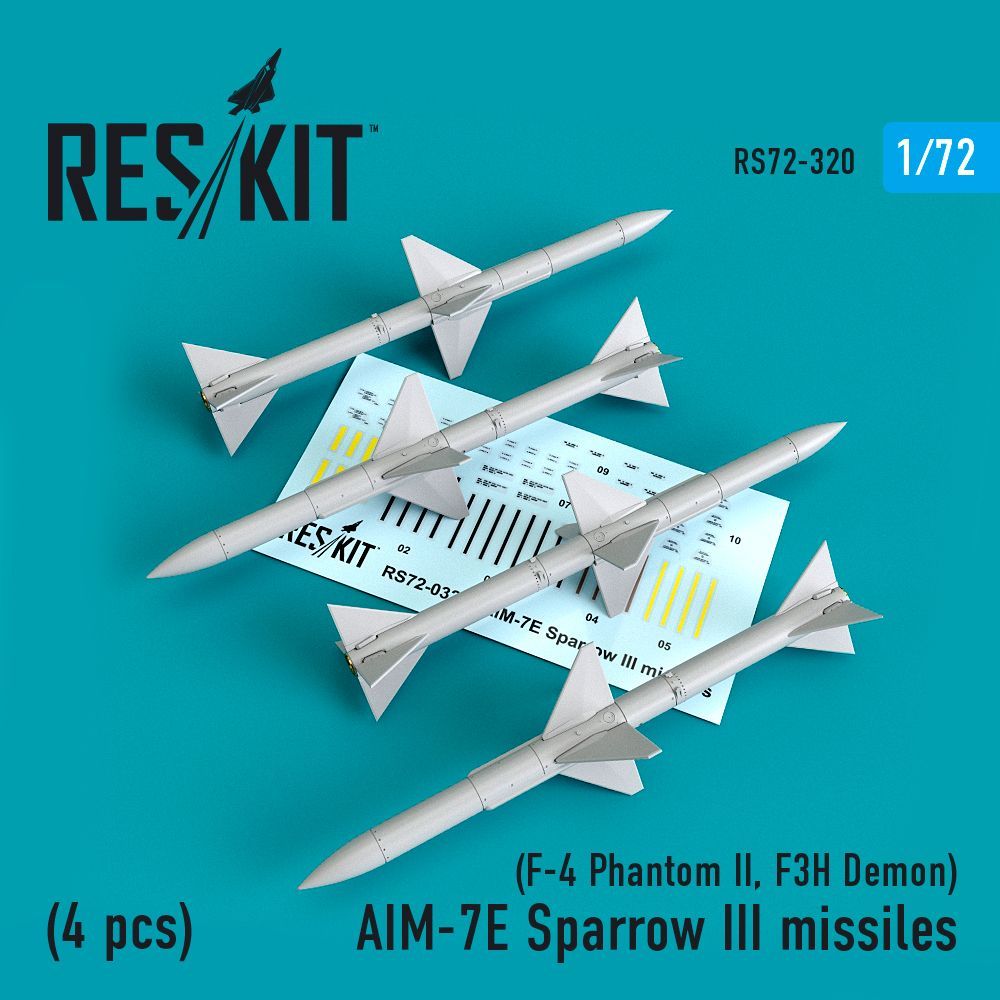 1:72 Description:AIM-7E Sparrow III missiles (4pcs) (F-4 Phantom II, F-3H Demon)