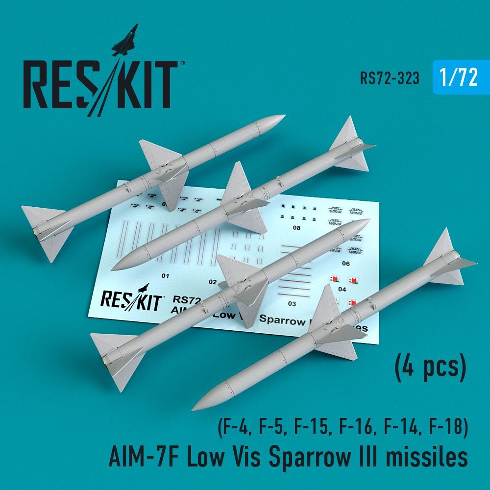 1:72 AIM-7F Low Vis Sparrow III missiles (4pcs) (F-4, F-5, F-15, F-16, F-14, F-18)