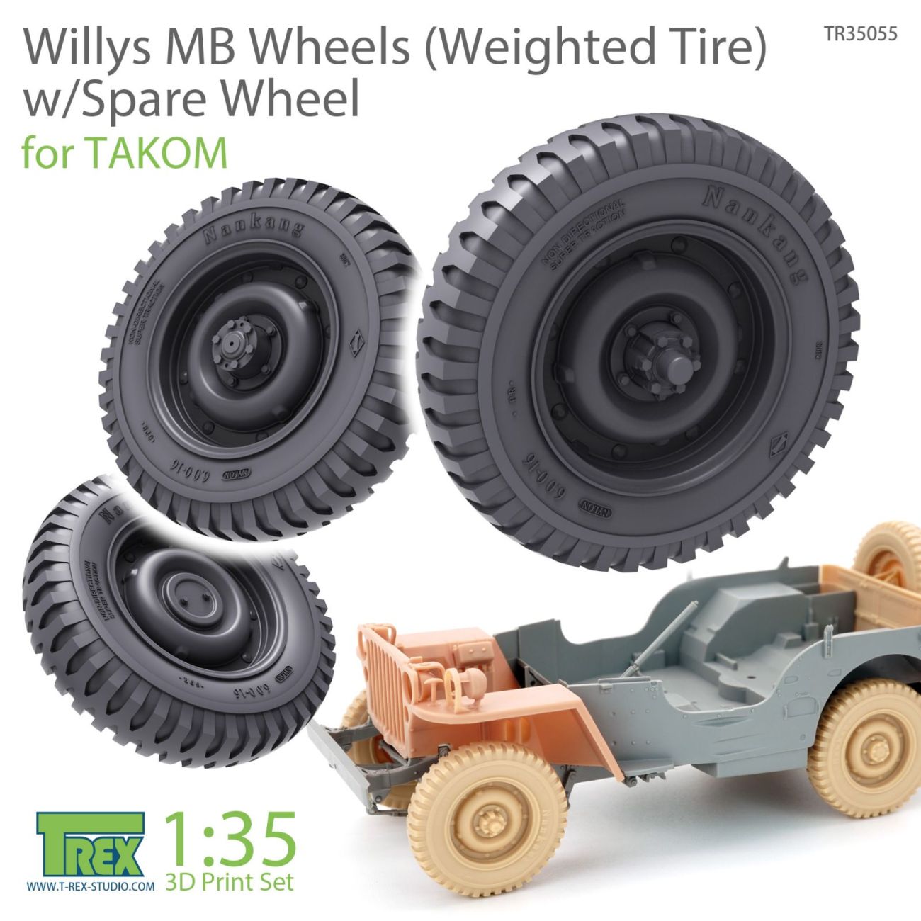 1:35 Willys MB Wheels (Weighted Tire) w/Spare Wheel