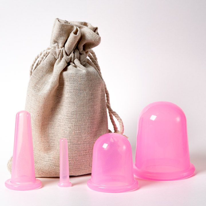 Sanomed Sada 4 masážních silikonových baněk ve lněném pytlíku