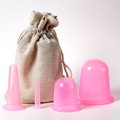 Sanomed Sada 4 masážních silikonových baněk ve lněném pytlíku