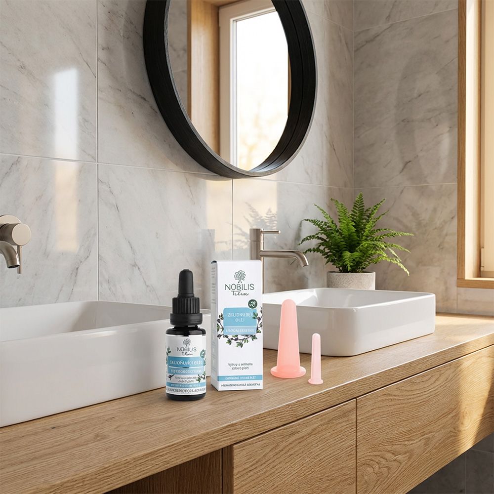 Sanomed Masážní set na omlazení pleti Zklidňující - baňka S, M - barva jahodová