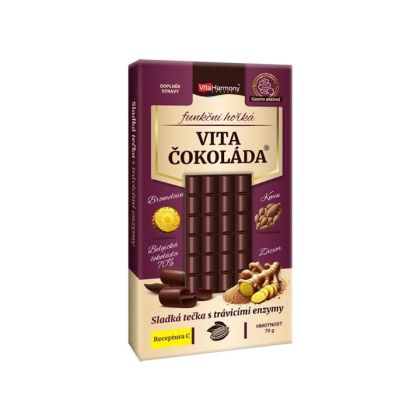 VitaHarmony Funkční VitaČokoláda Receptura C (bromelain, kmín, zázvor) hořká, 70g