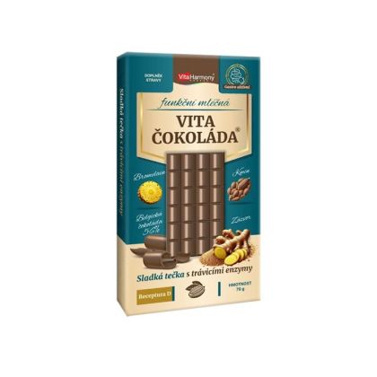 VitaHarmony Funkční VitaČokoláda Receptura D (bromelain, kmín, zázvor) mléčná, 70 g