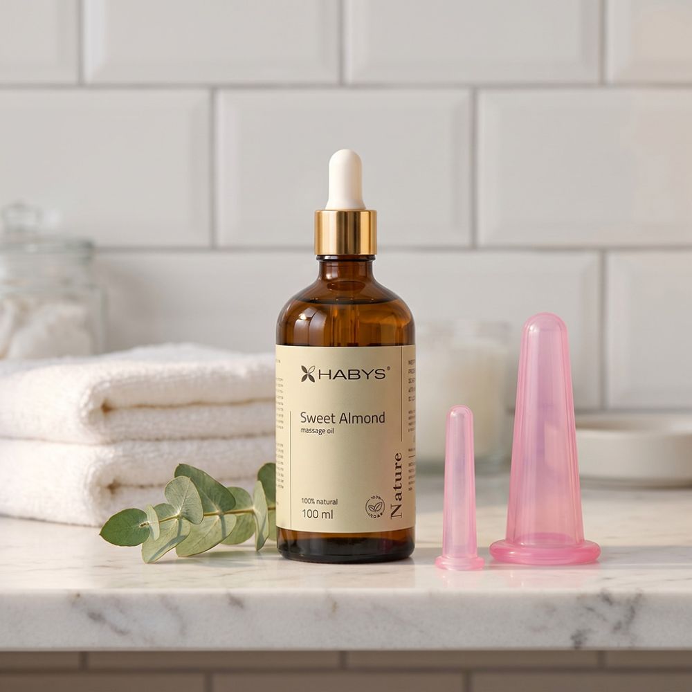 Sanomed Masážní set Nature Almond - baňka S, M - barva růžová