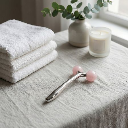 Face 3D roller - rose quartz, masážní váleček pro lifting pokožky obličeje