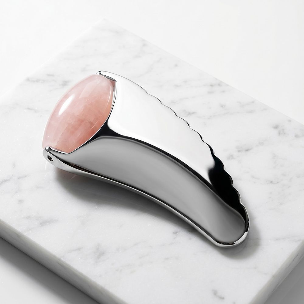 Gua sha 2-v-1masážní pomůcka ocel/růženín