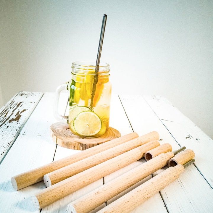 beUnik Cestovní nerezová brčka (2 ks) ve dřevěném pouzdře