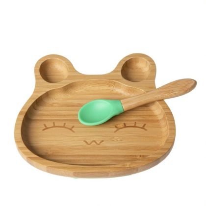 beUnik Dětský bambusový talířek s lžičkou